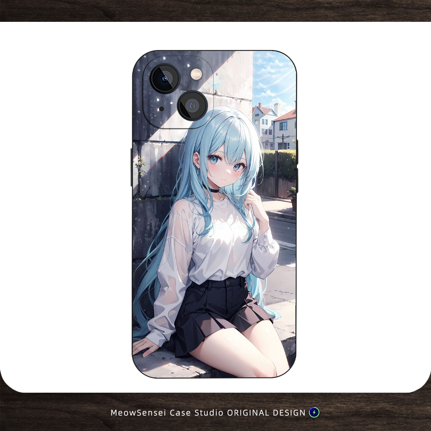 温柔甜美蓝发少女清新日系风磨砂硅胶手机壳动漫周边适用iPhone17ProMax苹果16小众个性二次元防摔磁吸保护套
