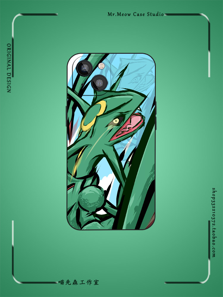 烈空坐宝可梦绘画手机壳适用iphone14液态硅胶13光面钢化玻璃12全包11