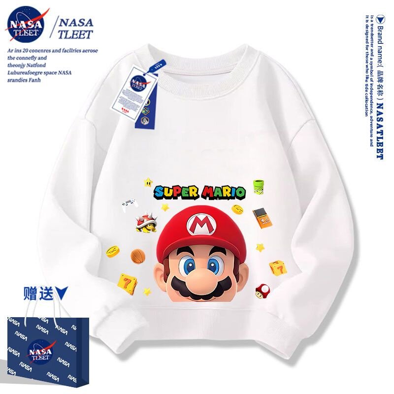 NASA联名新款百搭卡通游戏马里奥春秋季男女童装休闲上衣潮系卫衣