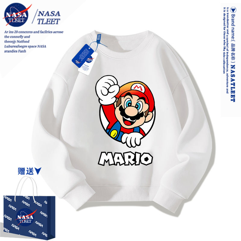 NASA男童卫衣春秋款2025新款大童圆领上衣女童秋装儿童马里奥衣服