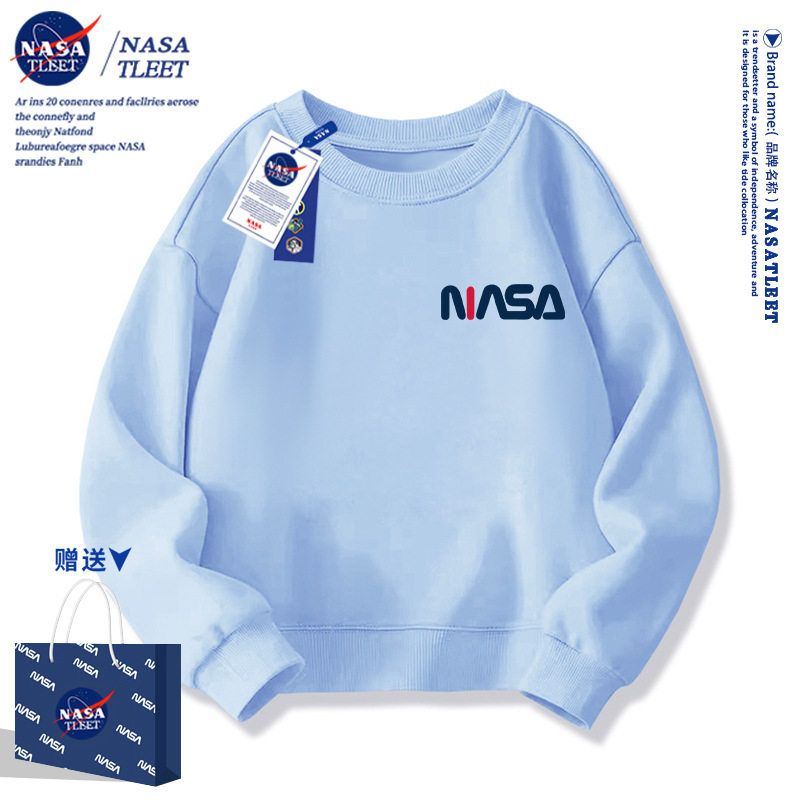 NASA儿童圆领卫衣春秋女孩洋气秋装上衣2025新款男童秋冬加绒外套