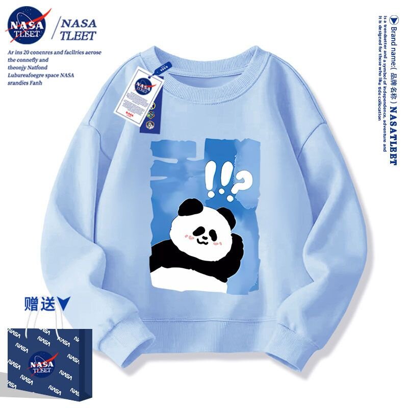 NASA联名春秋季百搭中小学生休闲上衣新款卡通可爱熊猫圆领卫衣潮