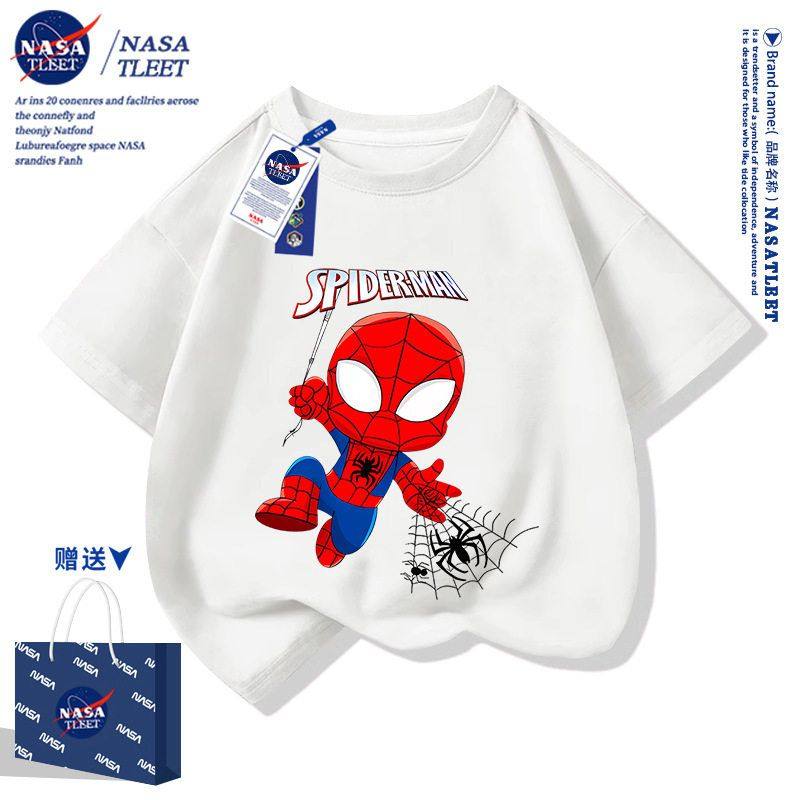 NASA蜘蛛侠男童t恤短袖潮2025新款夏季男孩纯棉半袖上衣儿童套装
