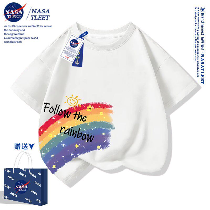 NASA不一样的亲子装夏装2025新款一家三口彩虹纯棉短袖T恤全家装