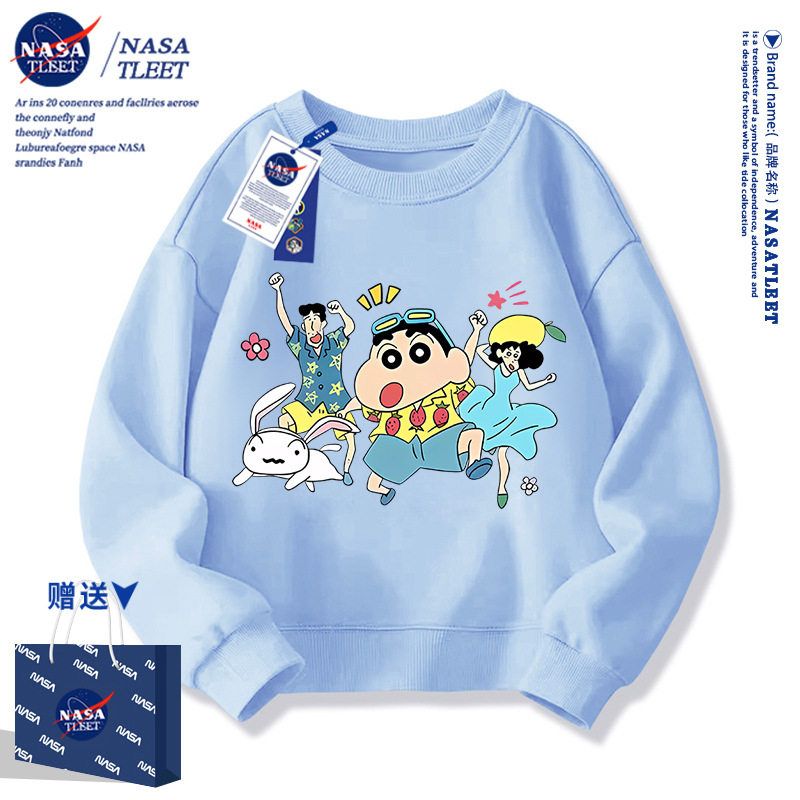 NASA联名春秋季卡通动漫蜡笔小新宽松洋气上衣新款学生圆领卫衣潮