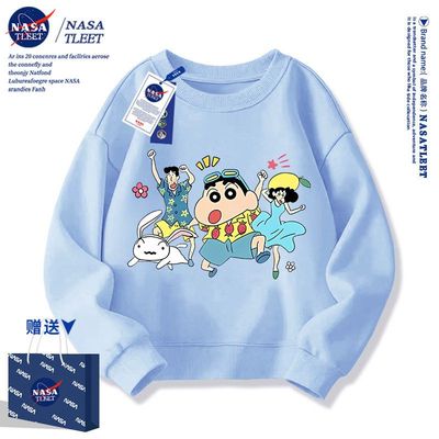 NASA联名春秋季卡通动漫蜡笔小新宽松洋气上衣新款学生圆领卫衣潮