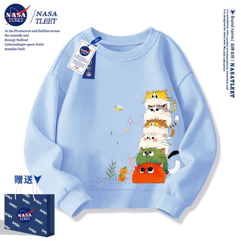 NASA联名卫衣春秋2025爆款猫咪慵懒风宽松圆领加绒上衣早秋外套女