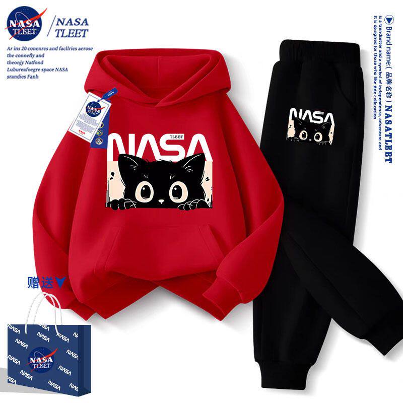 NASA女童卫衣套装秋冬加绒2025新款中大童运动两件套儿童秋装女孩