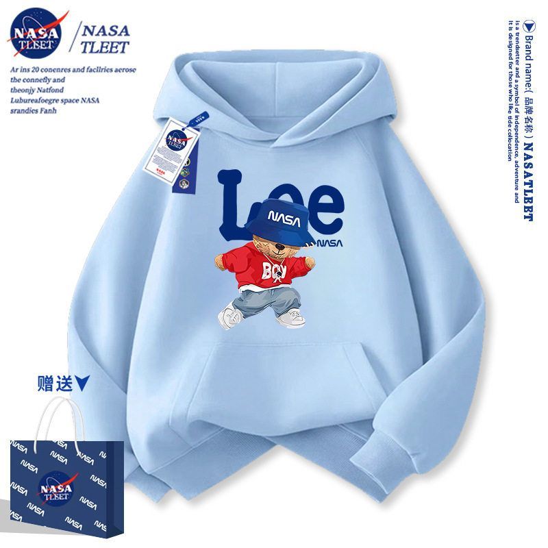 NASA男童卫衣春秋2025新款大童秋冬加绒连帽上衣儿童春装男孩红色