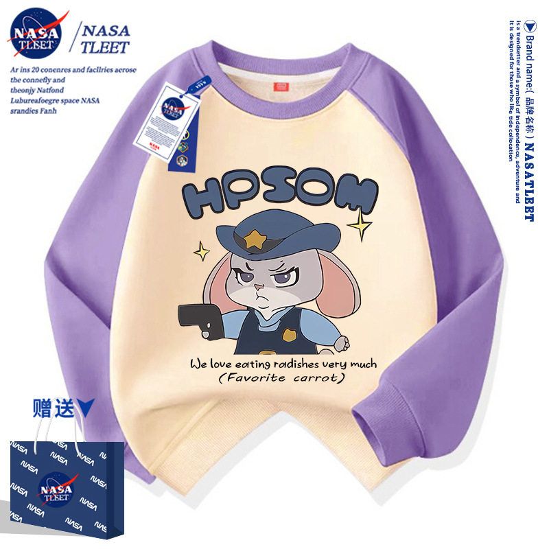 NASA联名春秋季卡通动漫疯狂动物城圆领上衣新款男女童插肩卫衣潮