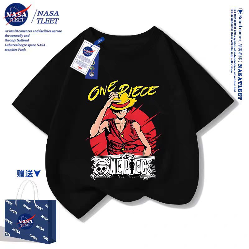 NASA联名夏季卡通动漫海贼王路飞纯棉短袖新款男女童百搭圆领T恤