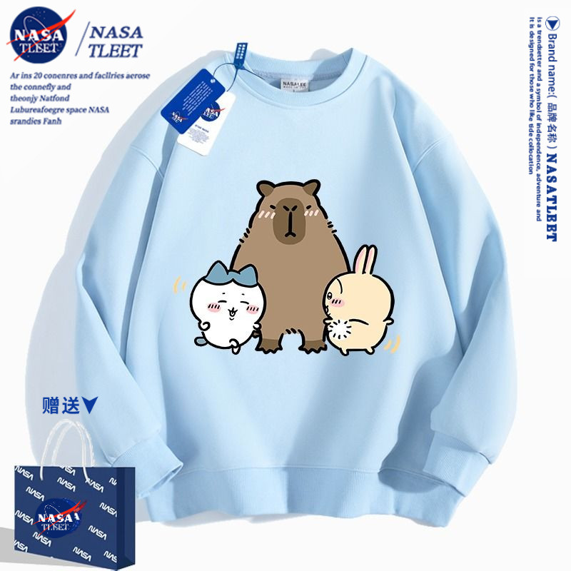 NASA联名卡皮巴拉圆领卫衣女春秋季新款学院风卡通可爱套头长袖潮