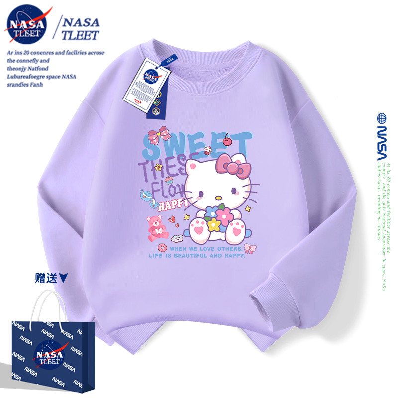 NASA女童卫衣加绒2025新款秋冬洋气女孩粉色插肩袖hellokitty上衣