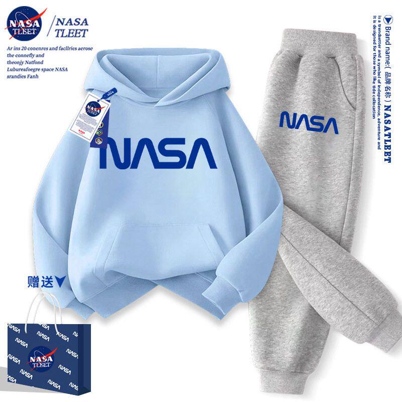 NASA男童秋装套装2025新款连帽卫衣秋冬装加绒儿童女童春秋运动服