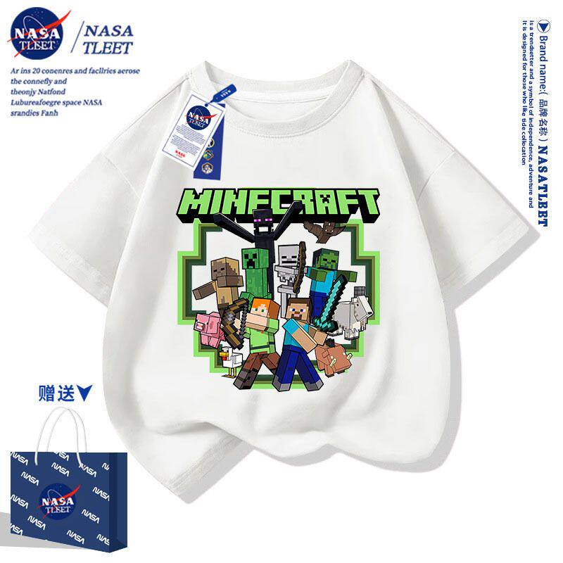NASA我的世界苦力怕夏季卡通男女儿童纯棉短袖T恤中小童亲子装新
