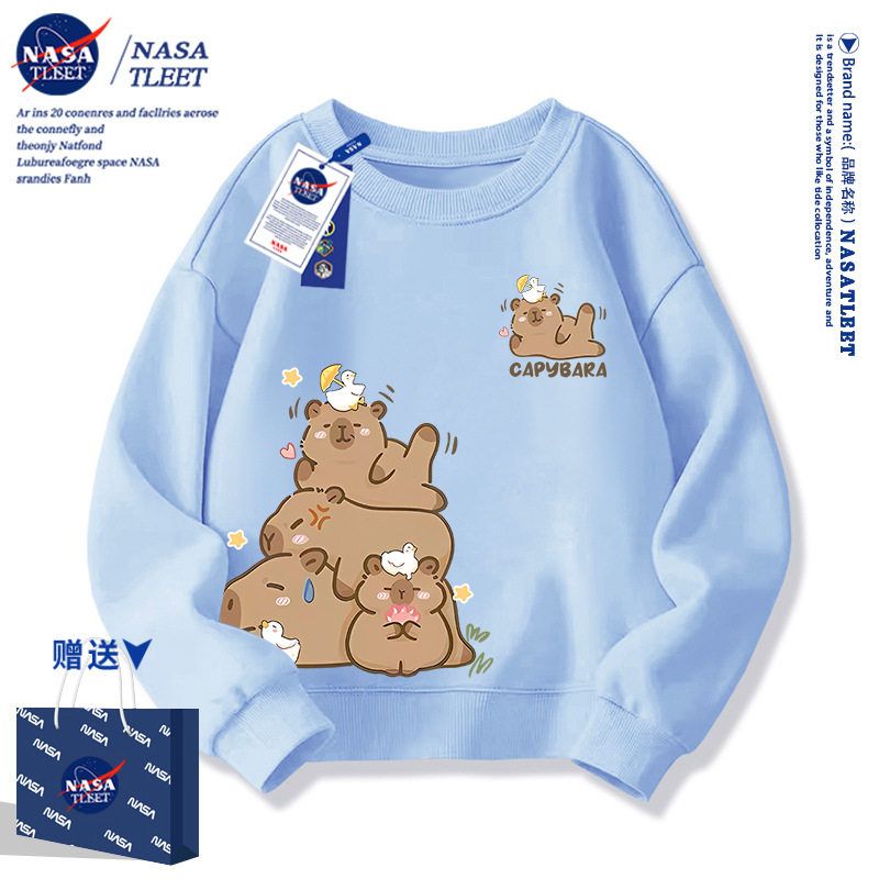 NASA卡皮巴拉儿童卫衣秋冬款2025新款潮牌男童女童加绒圆领上衣服