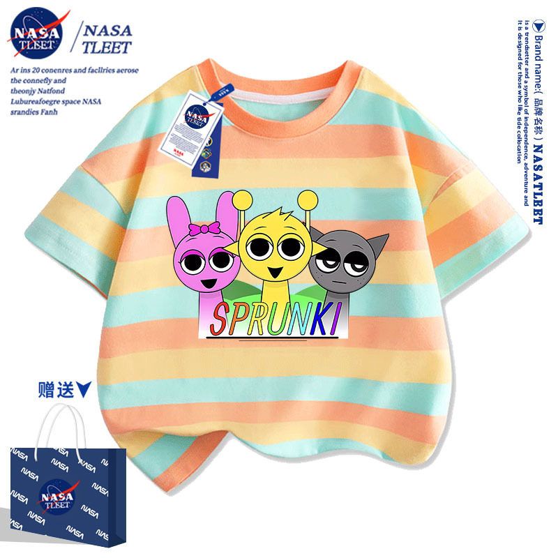 NASA联名节奏盒子儿童短袖t恤sprunki音乐盒子衣服夏季男女童半袖