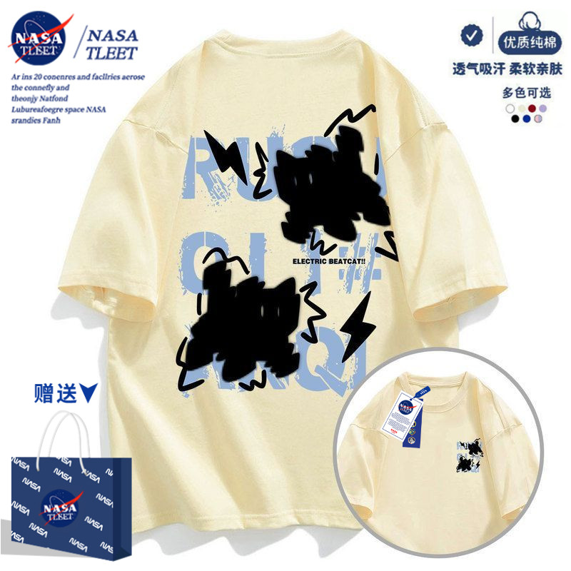 NASA联名闪电小猫短袖T恤男女2026新款夏季宽松初中生半袖上衣