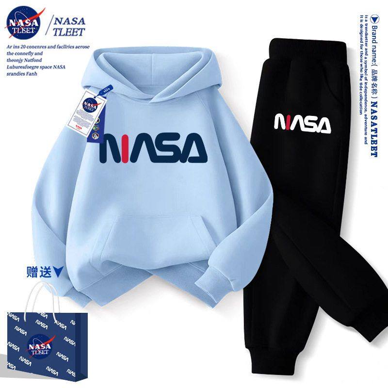 NASA男童秋装套装2025新款连帽卫衣秋冬装加绒儿童女童秋季运动服