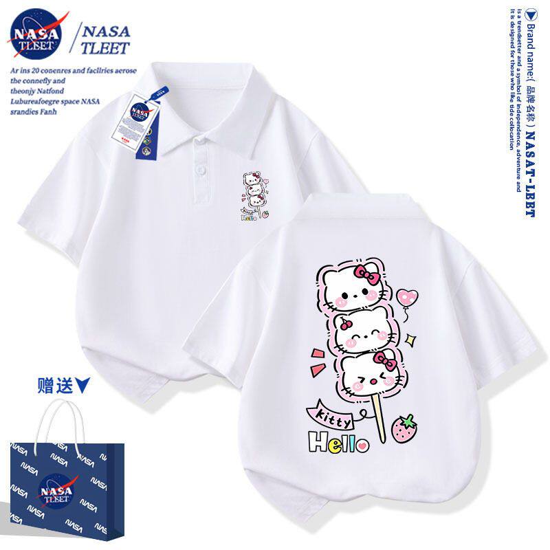 NASA联名kt猫POLO翻领衫短袖t恤男女夏季新款宽松T上衣半袖亲子装