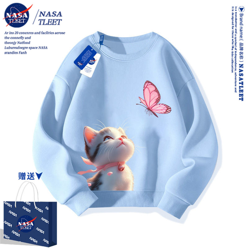 NASA女童秋装卫衣2025新款卡通动漫小猫童装上衣爆款春秋加绒衣服