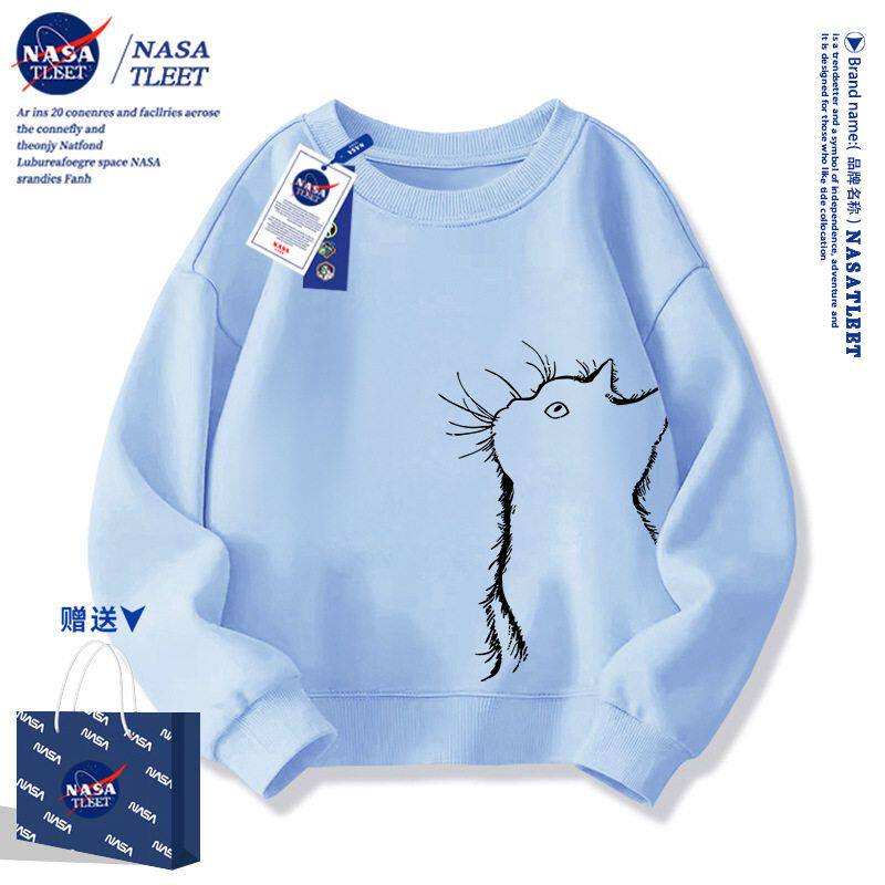 NASA猫咪衣服儿童卫衣加绒春秋2025新款女童秋冬中大男童黑色上衣