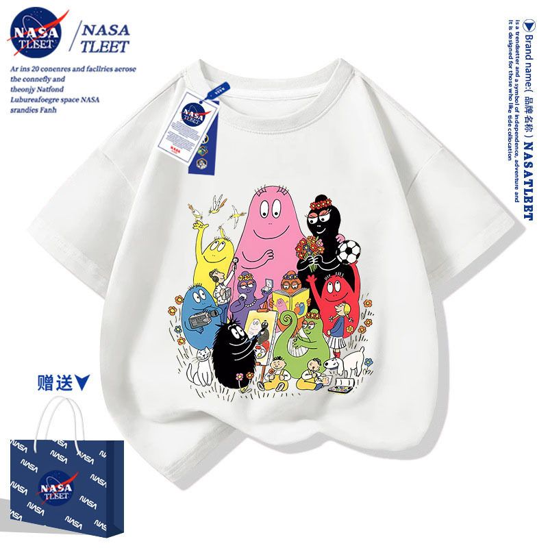 NASA联名卡通动漫Barbapapa巴巴爸爸周边短袖男女夏季休闲儿童t恤