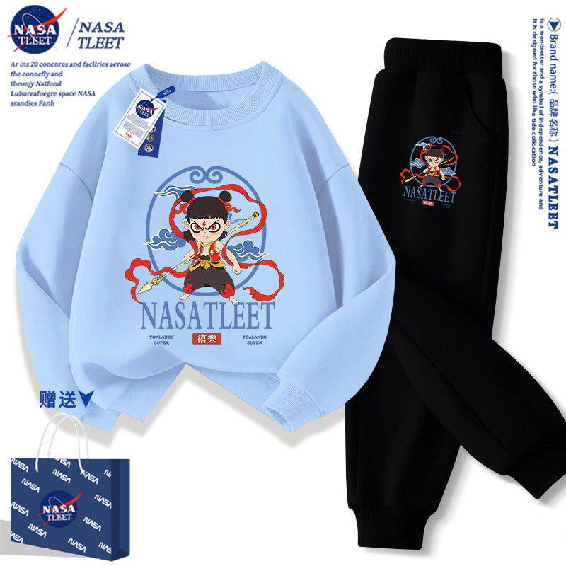 NASA哪吒卫衣套装男女春秋季儿童哪咤敖丙动漫衣服外套潮牌