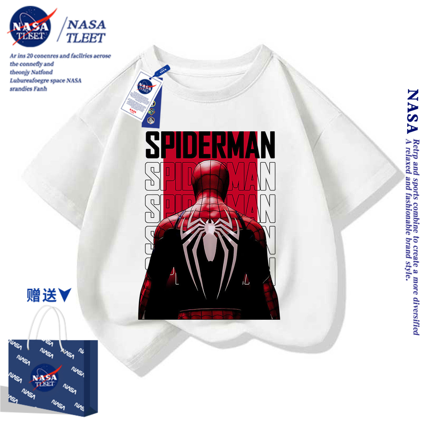 NASA蜘蛛侠4崭新之日周边Spider-Man儿童短袖T恤男女童装衣服新款