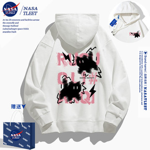 NASA联名小猫咪连帽卫衣女2025年秋季爆款港风可爱雾霾蓝长袖外套