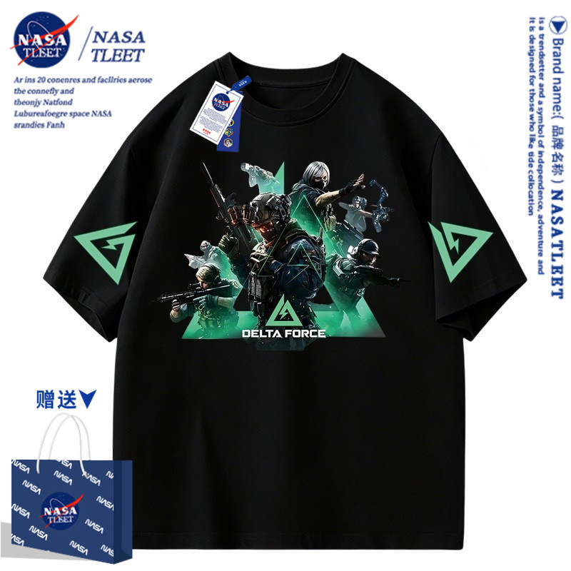 NASA三角州战士t恤男童短袖新款夏季黑色帅气中大童半袖儿童上衣