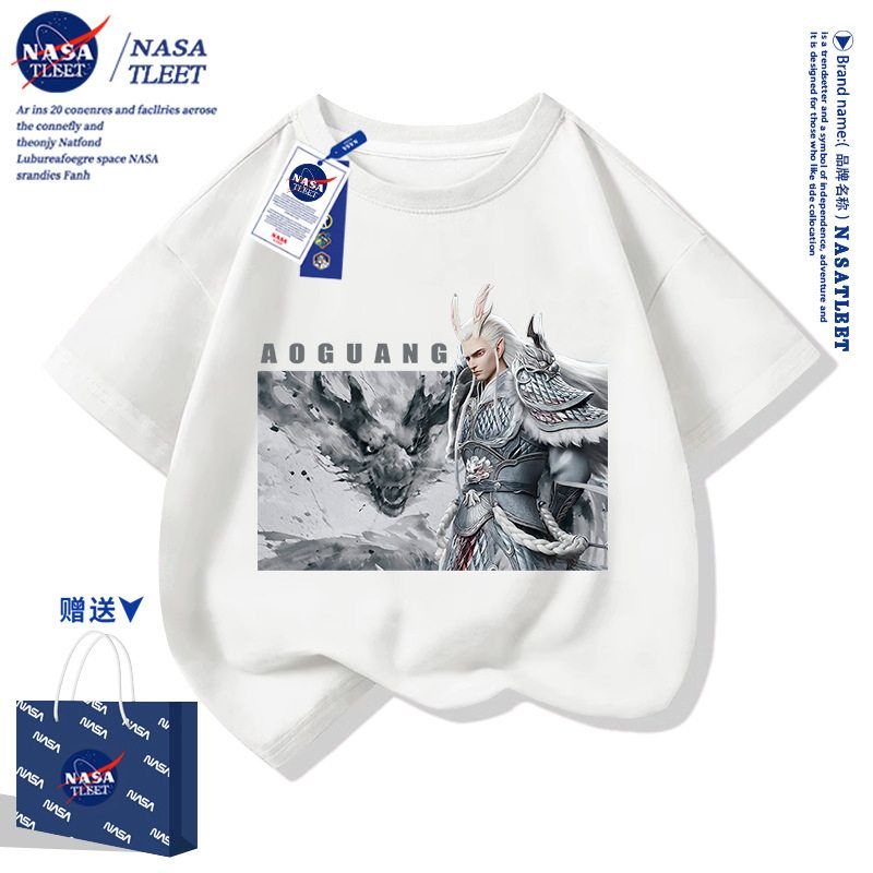 NASA哪吒短袖T恤男2025新款夏季动漫周边衣服儿童纯棉上衣