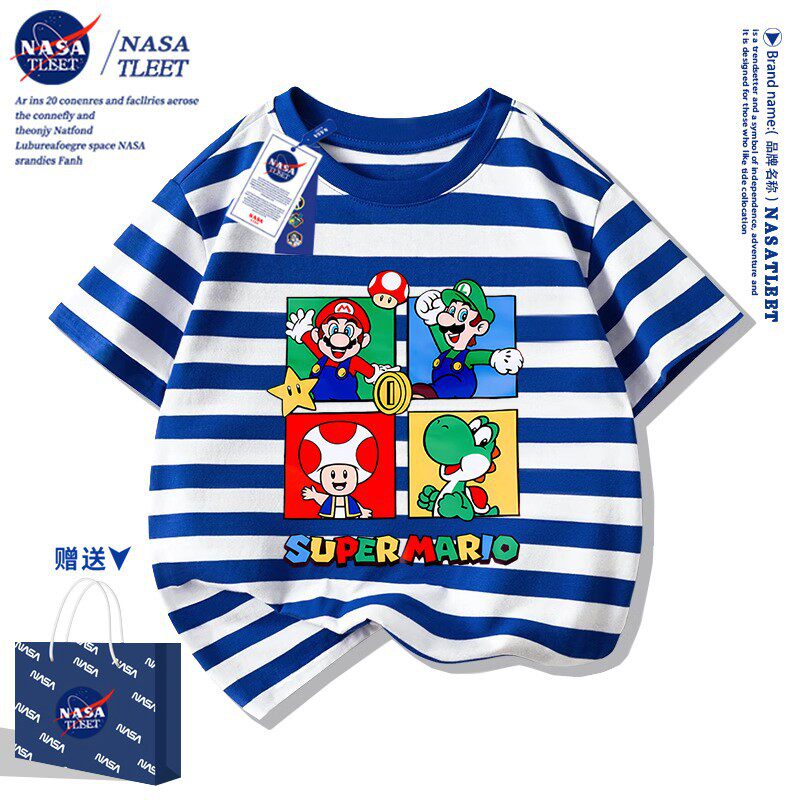NASA男童t恤短袖夏季2026新款马里奥儿童纯棉半袖中大童夏装上衣