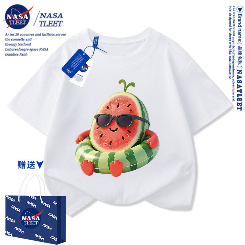 NASA卡通西瓜印花儿童纯棉短袖T恤2026新款男女童休闲百搭夏装潮