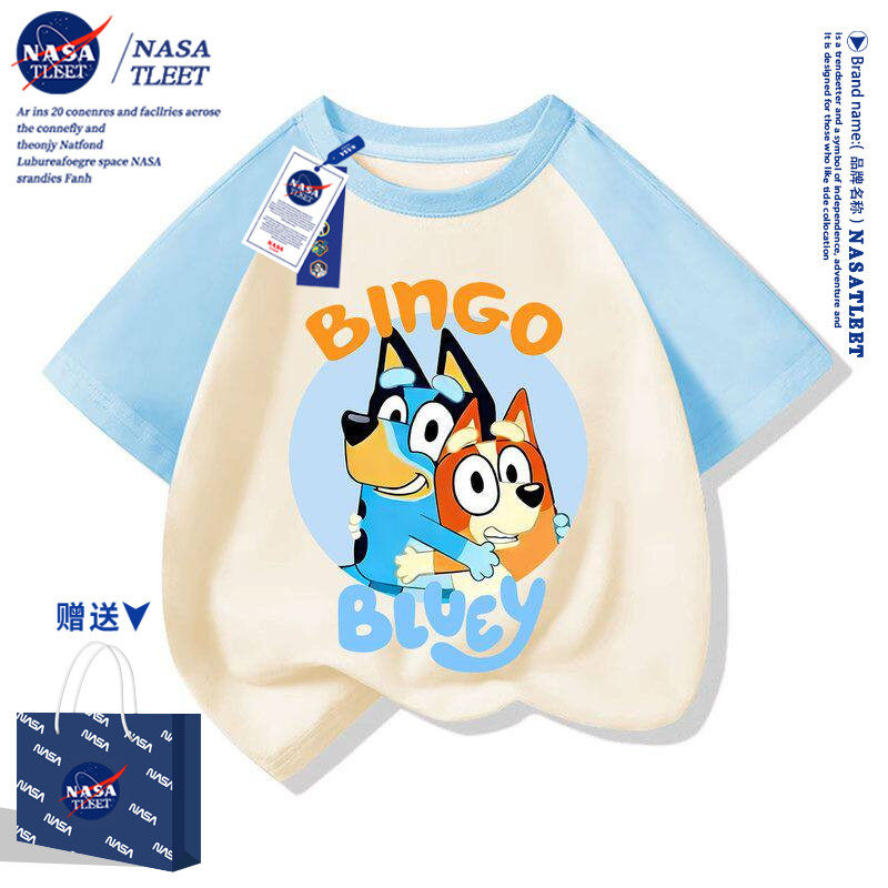 NASA卡通动漫周边小狗一家卡通洋气休闲棉t恤半袖衫上衣服童装夏
