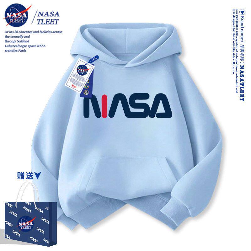 NASA儿童连帽卫衣春秋女孩洋气秋装上衣2025新款男童秋冬加绒外套