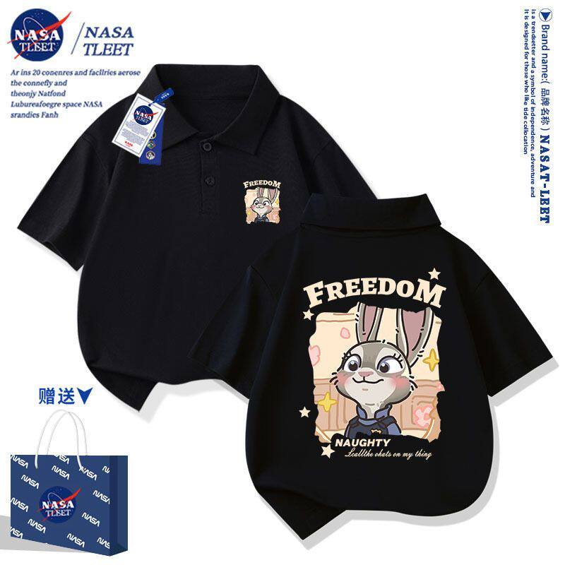 NASA联名疯狂动物城兔子朱迪尼克男女中小儿童学生翻领短袖t恤衫