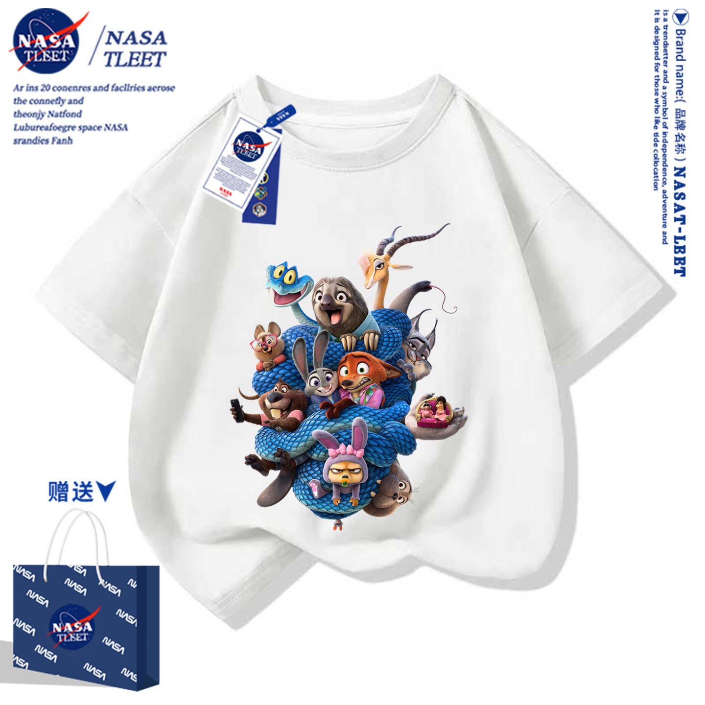 NASA官方联名疯狂动物城全员尼克兔子朱迪短袖儿童t恤衫亲子夏装