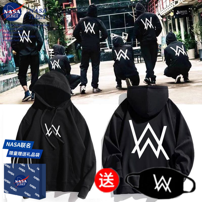 NASA艾伦沃克alanwalker加绒卫衣DJ秋冬新款连帽帅气衣服休闲