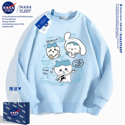 NASA联名音符chiikawa圆领卫衣女春秋季新款潮流卡通可爱白色长袖
