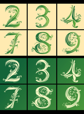 植物花纹数字 创意绿色藤蔓装饰艺术数字字体 AI格式矢量设计素材