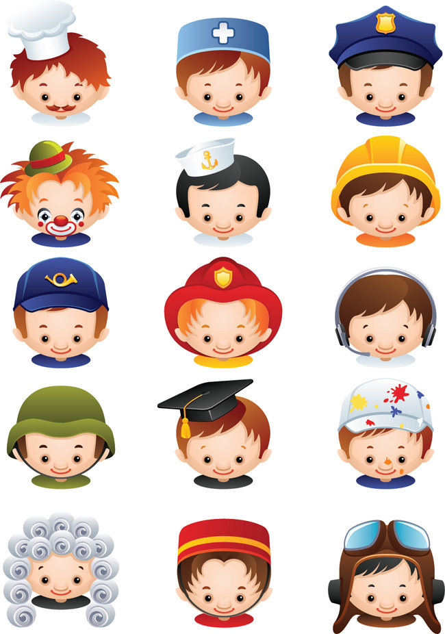 可爱职业卡通形象ai矢量素材 15款不同职业的人物头像 设计素材