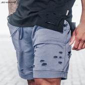 运动裤 JedNorth夏季 破洞时尚 健美撸铁深蹲硬拉裤 速干健身跑步短裤