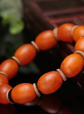 正品纯天然波罗的海老蜜蜡手串手链蜜蜡桶珠搭配牛皮隔珠男女款