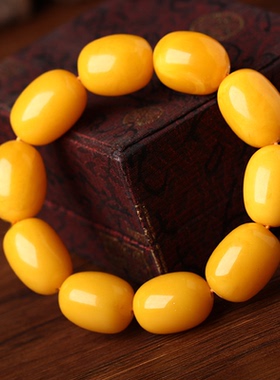 正品天然收藏级鸡油黄蜜蜡手串手链男女款天然品质附证书