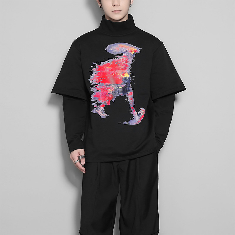 原创潮牌秋冬暗黑山本风复古抽象艺术印花假两件拼接半高领卫衣男,男装,卫衣,淘宝优惠券,粉丝福利购,淘宝优惠卷