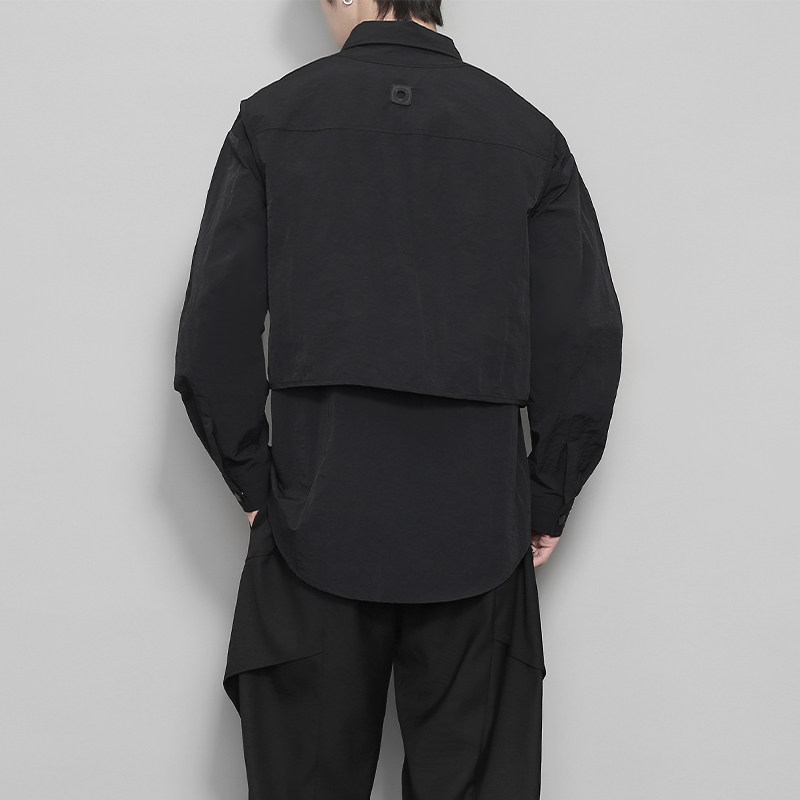 后背裁剪拼接设计感长袖衬衫男士