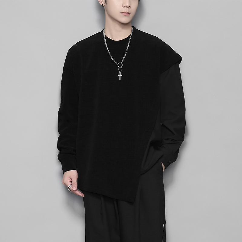 不规则拼接解构假两件长袖卫衣