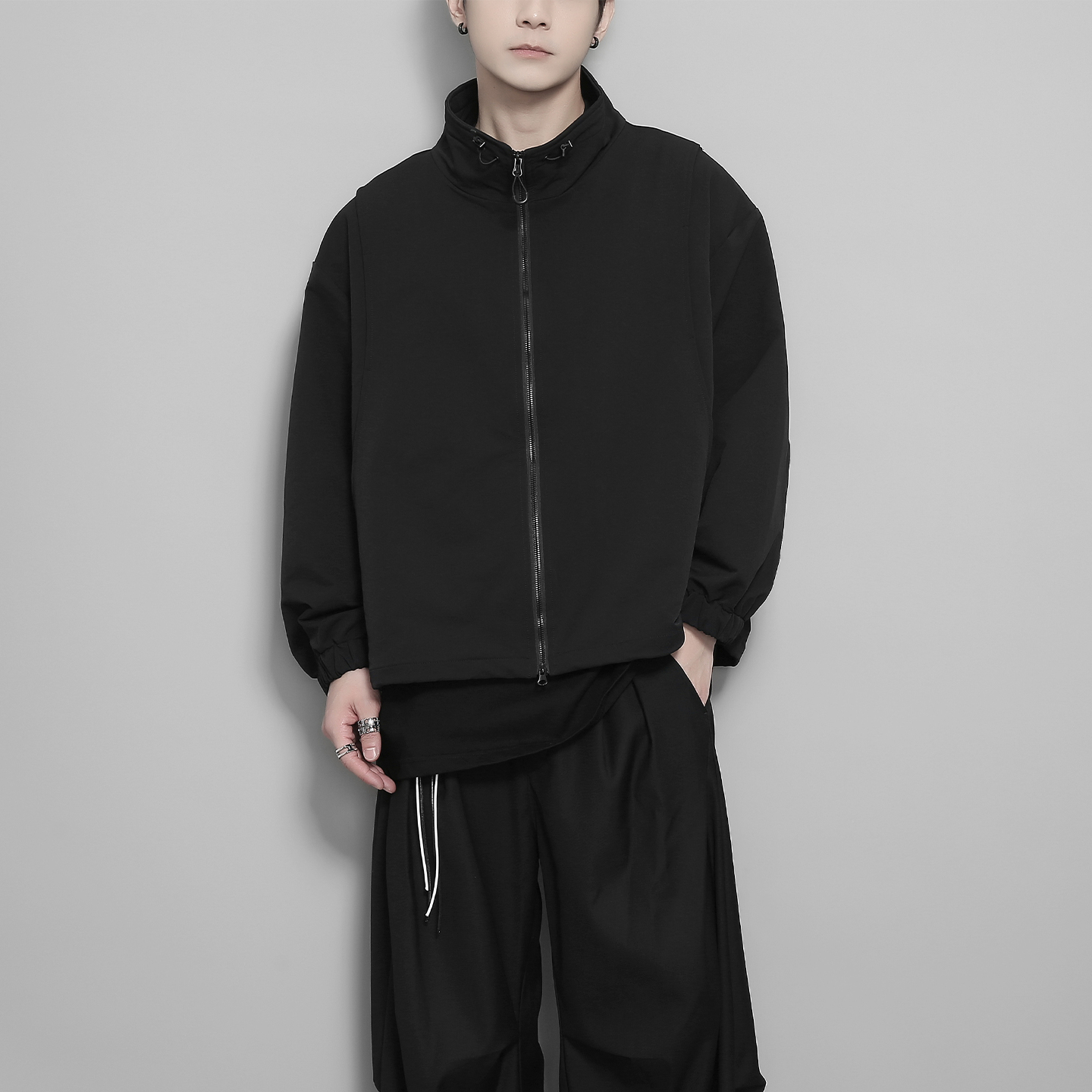 解构拼接假两件设计感休闲外套男