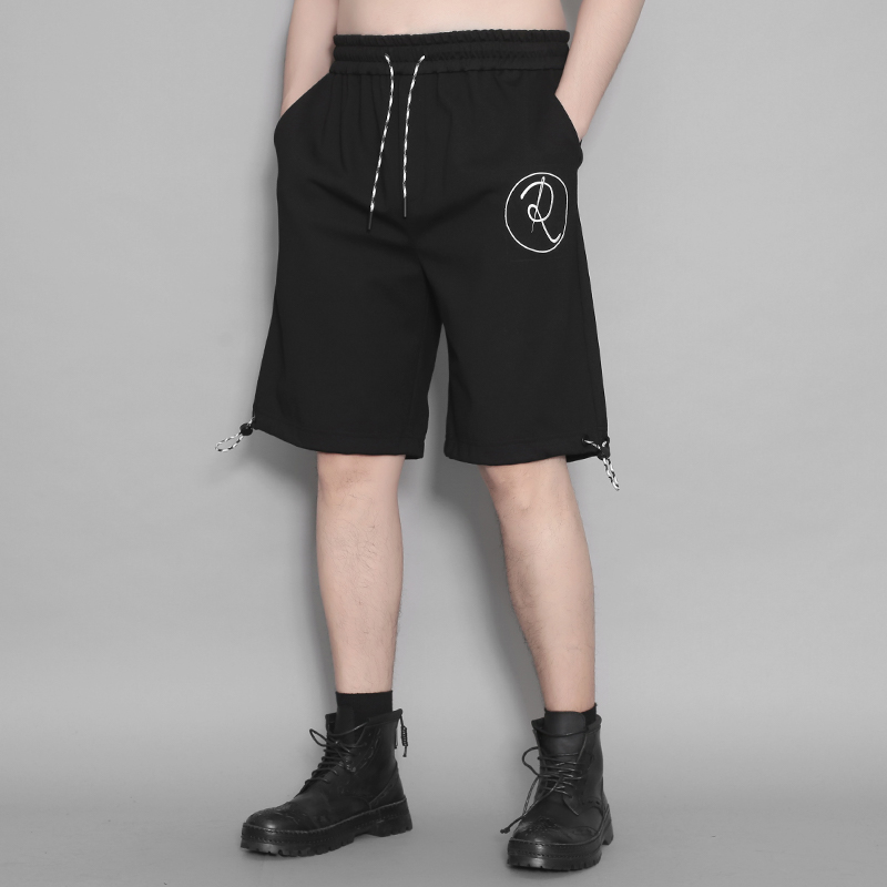 原创港风线条刺绣撞色短裤五分裤